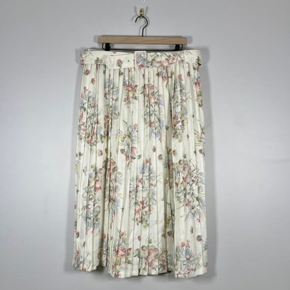 VTG Liz Baker Pleated Midi Skirt Wms 24W Pastel Floral Country Cottage Feminine